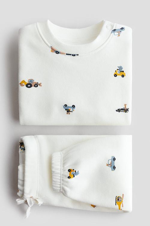 2-piece printed sweatshirt set - cream/vehicles