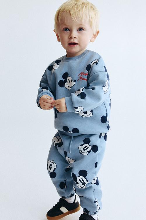 2-piece printed sweatshirt set - dusty blue/mickey mouse