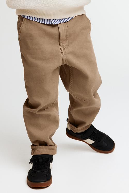 Washed cotton twill trousers - beige
