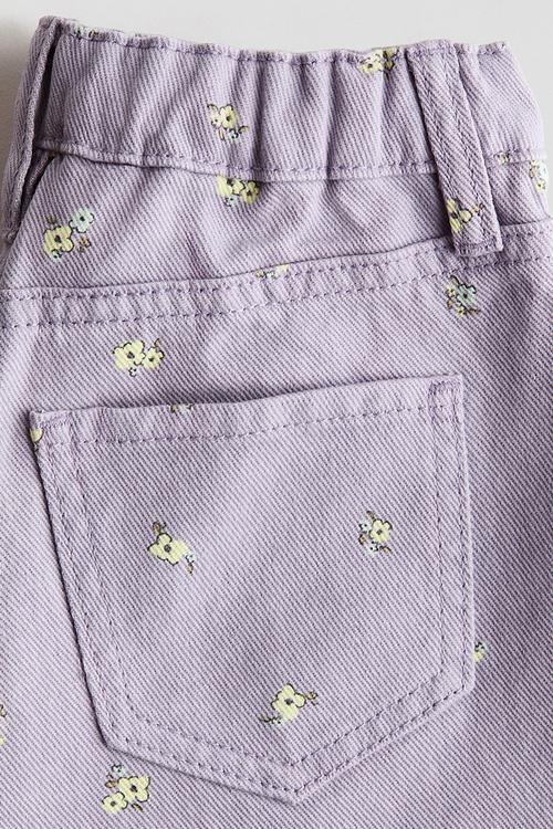 Printed cotton twill shorts - purple/floral