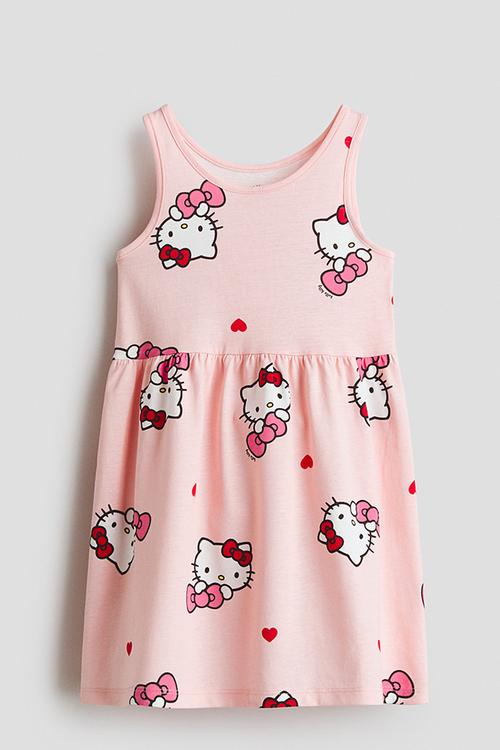 Printed cotton dress - light pink/hello kitty