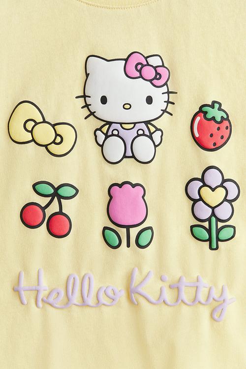 Print-motif cotton T-shirt - yellow/hello kitty