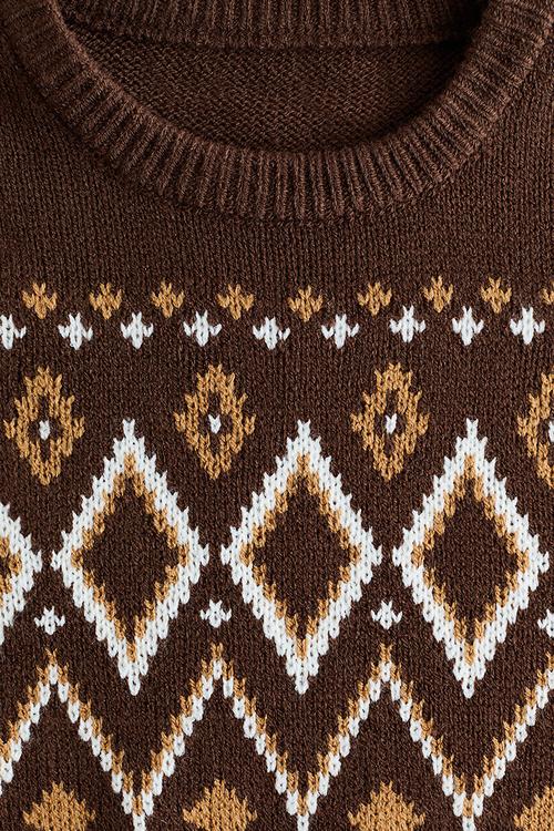 Jacquard-knit jumper - dark brown