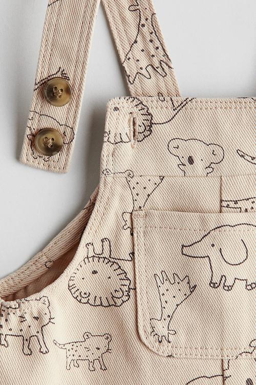 2-Piece dungarees and top set - light beige/animals