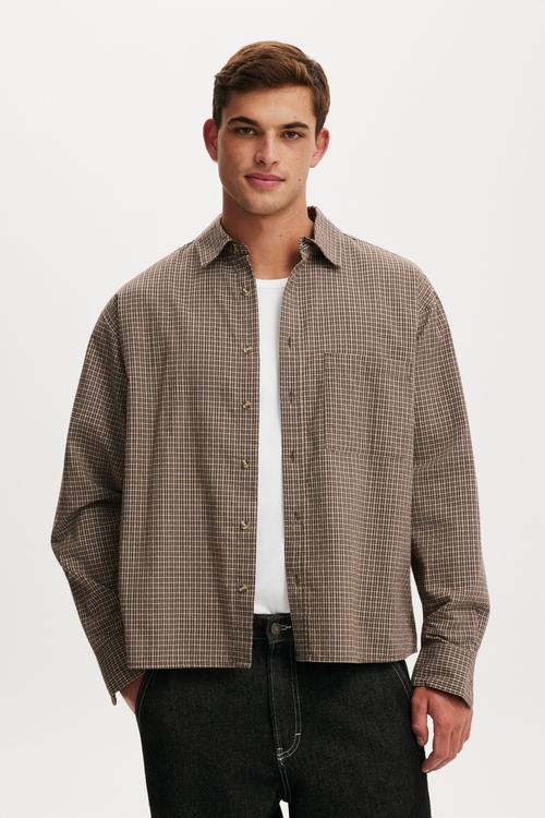 Hudson long sleeve shirt - chocolate mini check