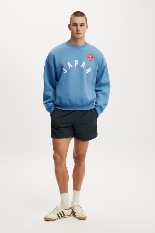 Oversized Graphic Crew Sweater - Dusk Blue / Japan