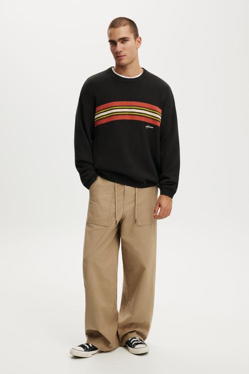 Panelled Crew Knit - Black / Stripe Panel