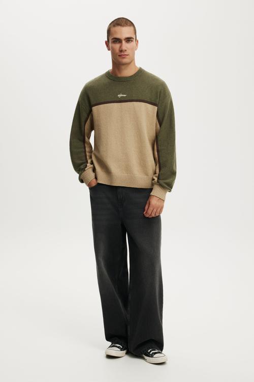 Panelled Crew Knit - Khaki / Splice