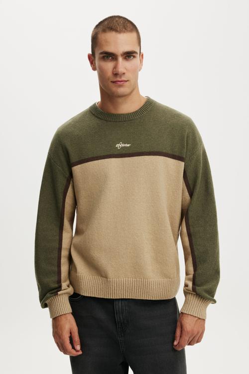Panelled Crew Knit - Khaki / Splice
