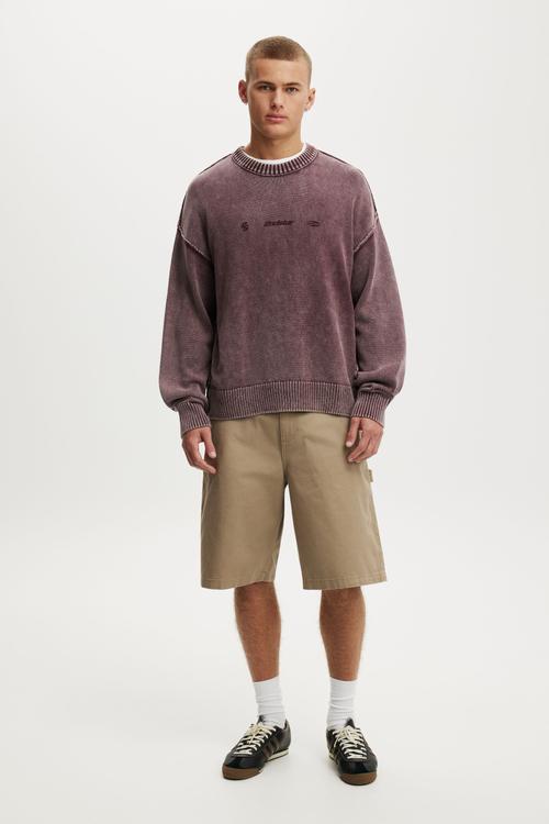 Washed Graphic Crew Knit - Washed Burg