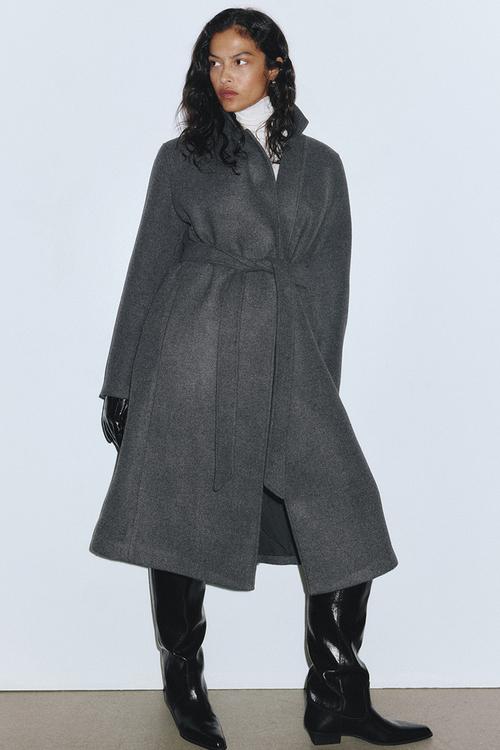 Tie-belt coat - dark grey