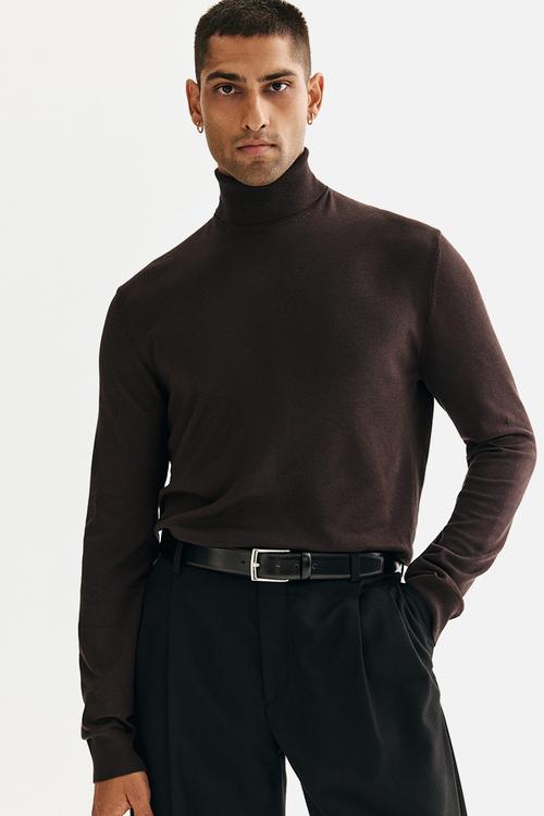 Regular fit polo-neck jumper - brown
