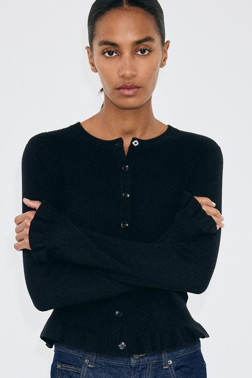 Rib-knit cardigan - black