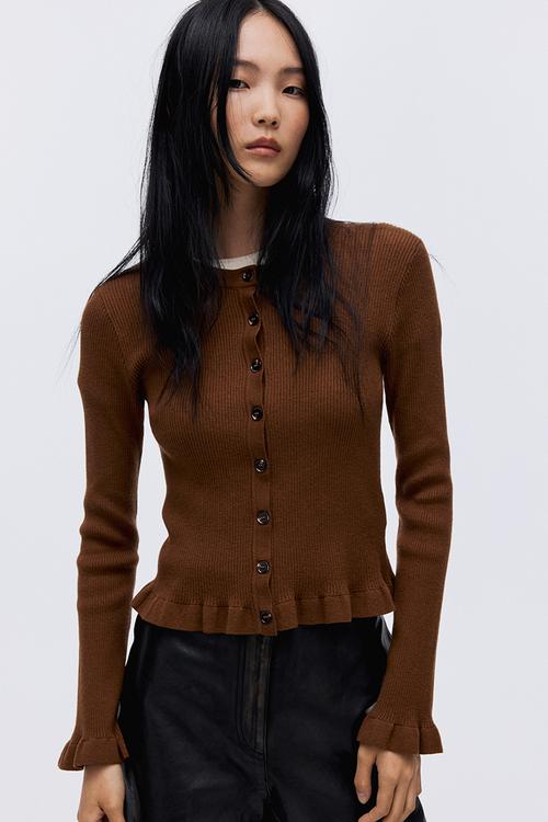 Rib-knit cardigan - brown