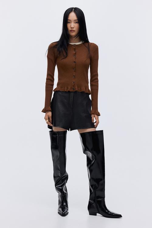 Rib-knit cardigan - brown