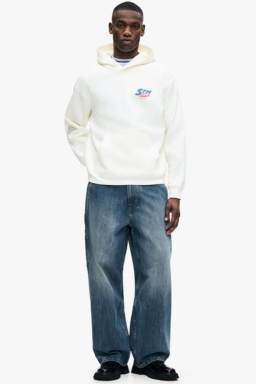 Relaxed fit printed hoodie - white/stm