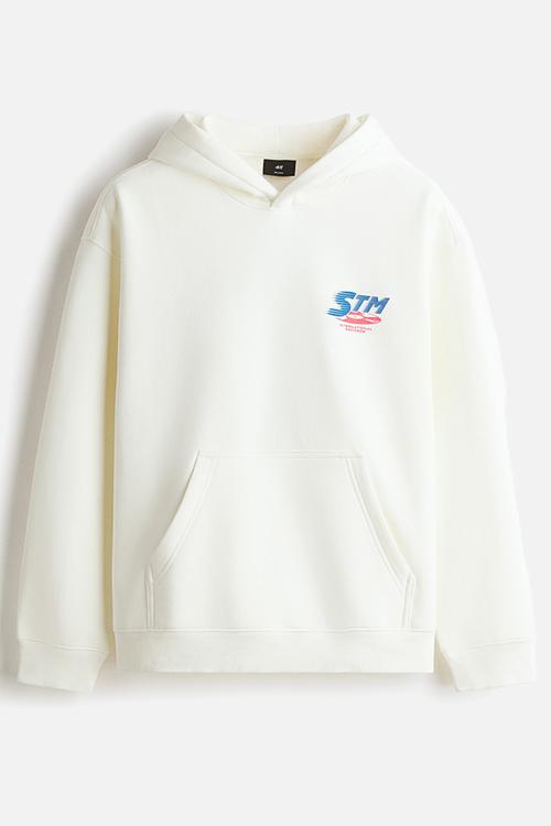 Relaxed fit printed hoodie - white/stm