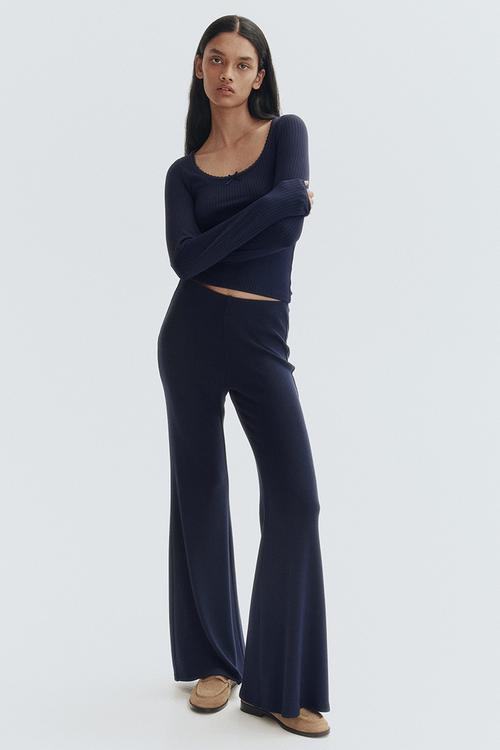 Ribbed jersey top - navy blue
