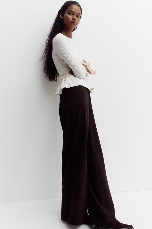 Wide pull-on trousers - dark brown
