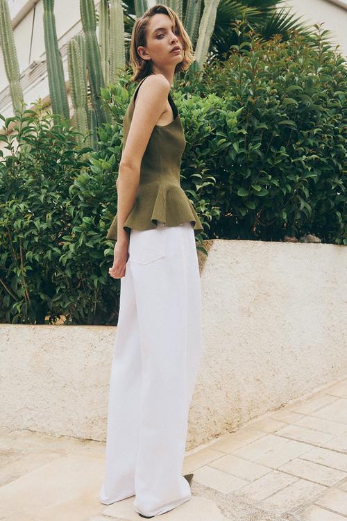 Rib-knit peplum waistcoat - dark khaki green