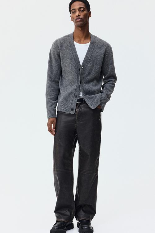 Regular fit brushed cardigan - dark grey marl