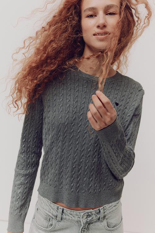 Cable-knit jumper - dark grey