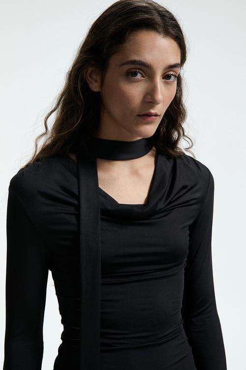 Scarf-detail top - black