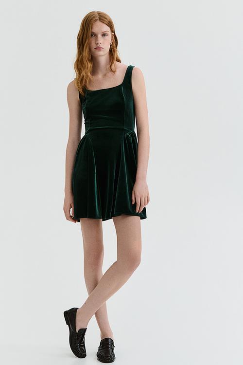 Sleeveless velour dress - dark green