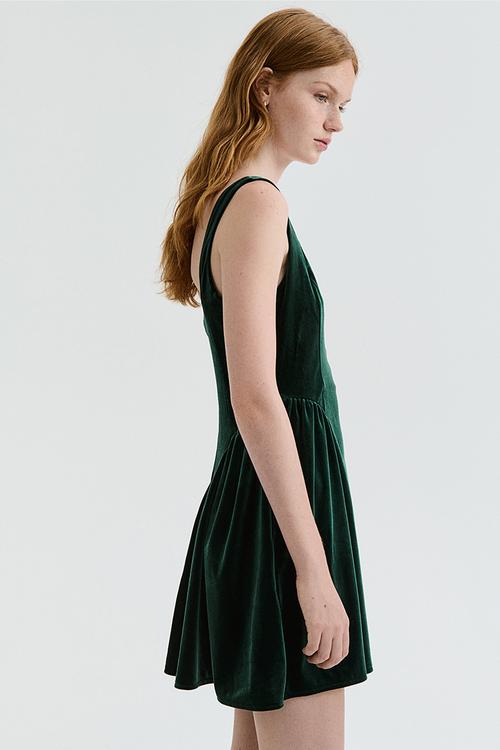 Sleeveless velour dress - dark green