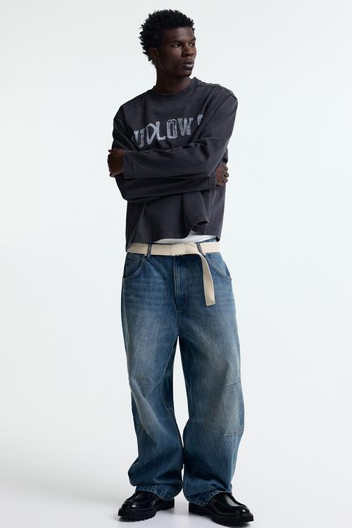 Oversized fit printed jersey top - dark grey/ludlow st.