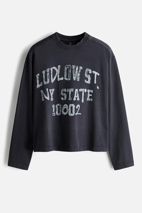 Oversized fit printed jersey top - dark grey/ludlow st.