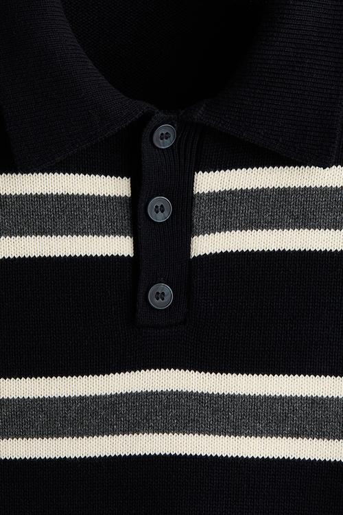 Loose fit knitted polo shirt - dark blue/striped