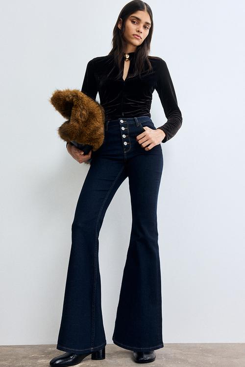 Flared high jeans - dark denim blue