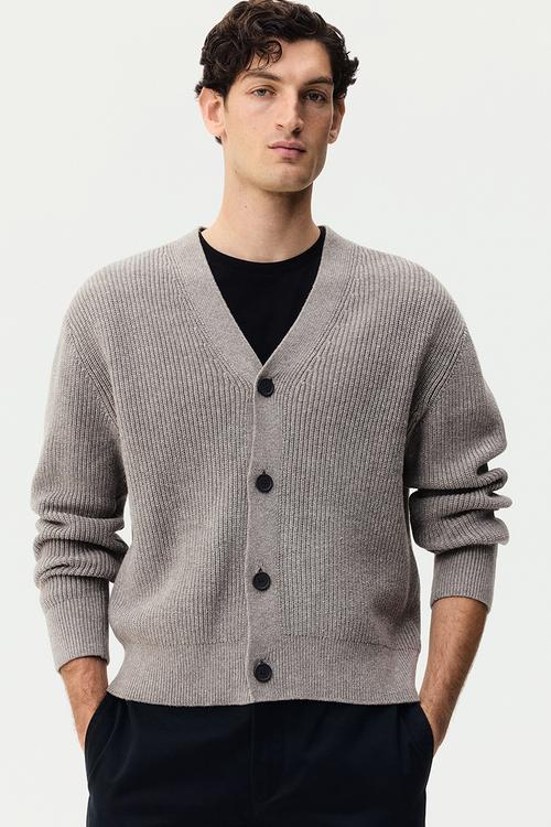 Relaxed fit rib-knit cardigan - mole