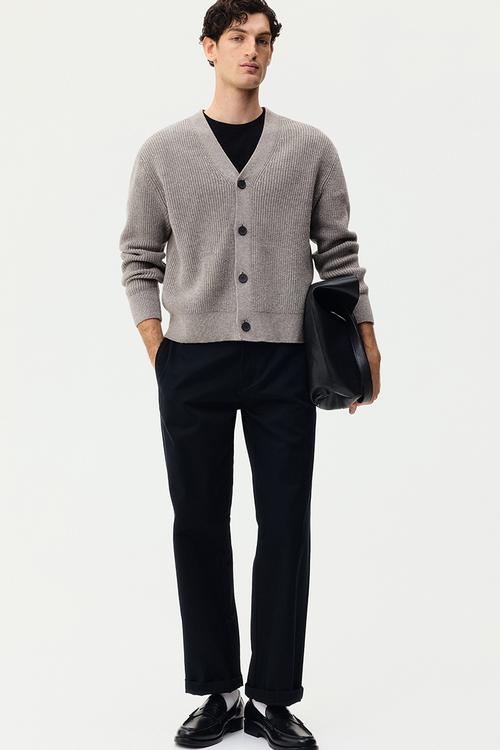 Relaxed fit rib-knit cardigan - mole