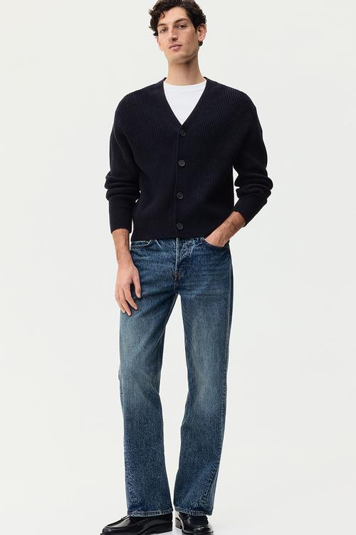 Relaxed fit rib-knit cardigan - navy blue