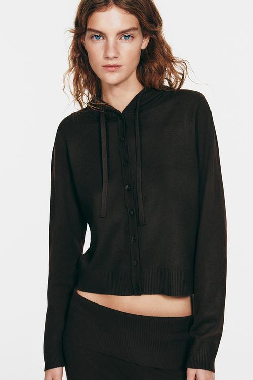 Hooded cardigan - dark brown