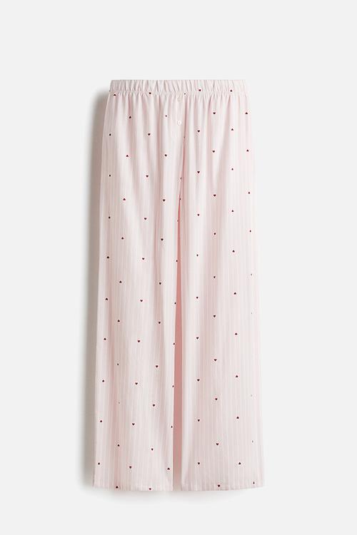 Cotton flannel pyjama bottoms - light pink/hearts