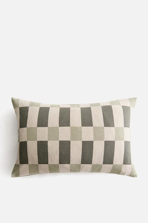 Linen-blend cushion cover - light beige/khaki green