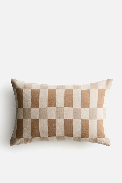 Linen-blend cushion cover - beige/brown