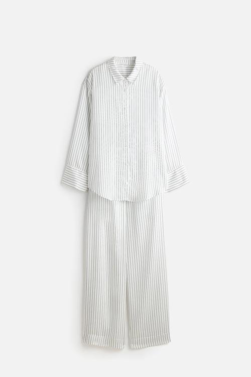 Lyocell pyjamas - white/pinstriped