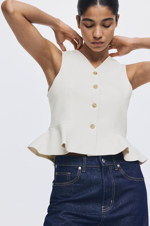 V-neck peplum waistcoat - cream