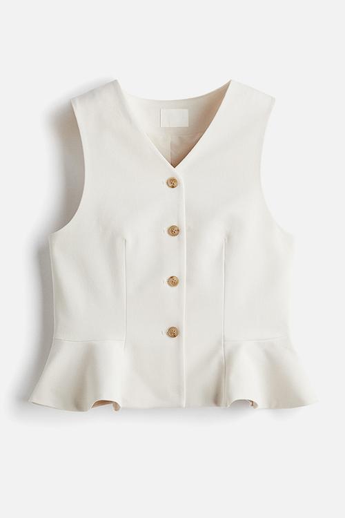 V-neck peplum waistcoat - cream