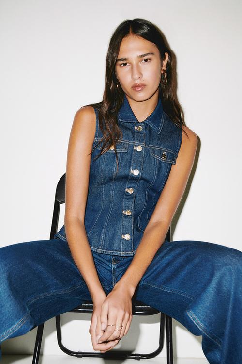 Peplum denim waistcoat - dark denim blue