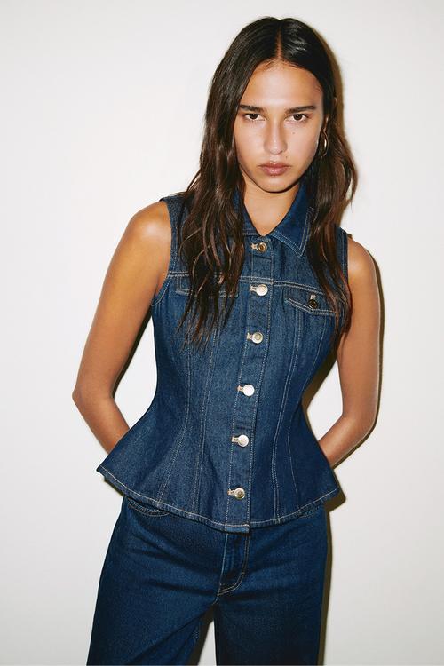 Peplum denim waistcoat - dark denim blue