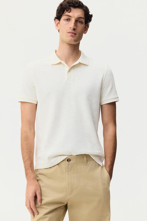 Slim fit jacquard-knit polo shirt - cream