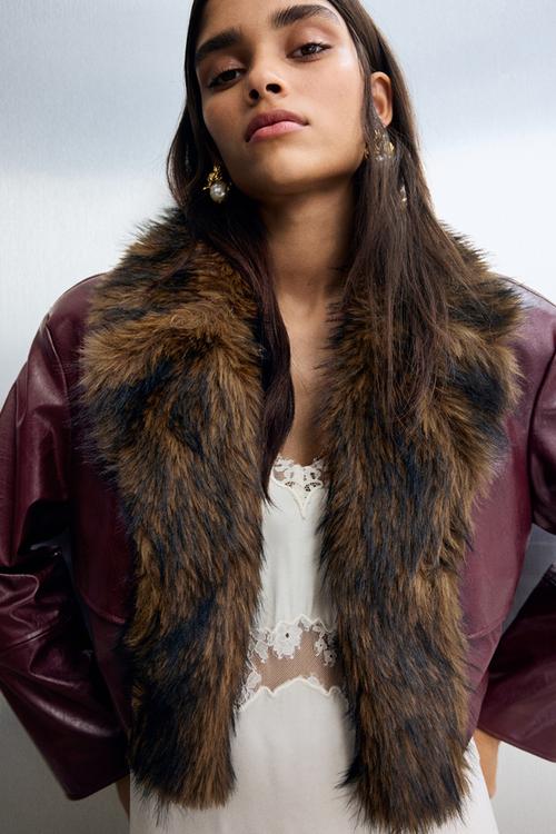 Cropped coated jacket - burgundy/brown