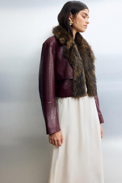 Cropped coated jacket - burgundy/brown