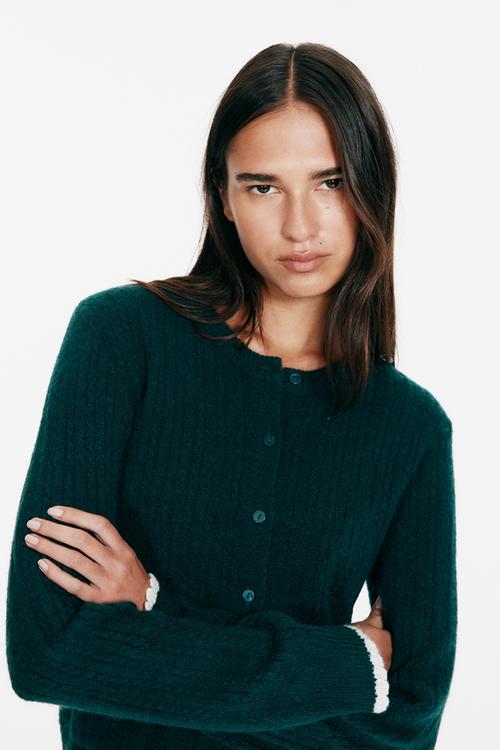 Cable-knit cardigan - dark green