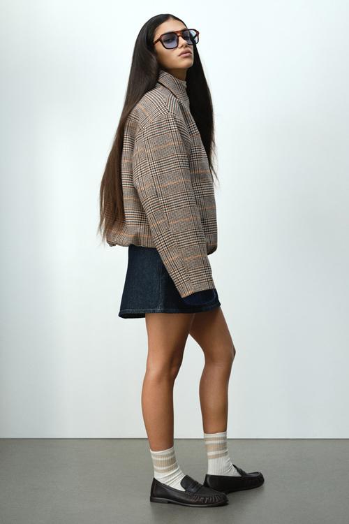 Collared bomber jacket - light beige/checked